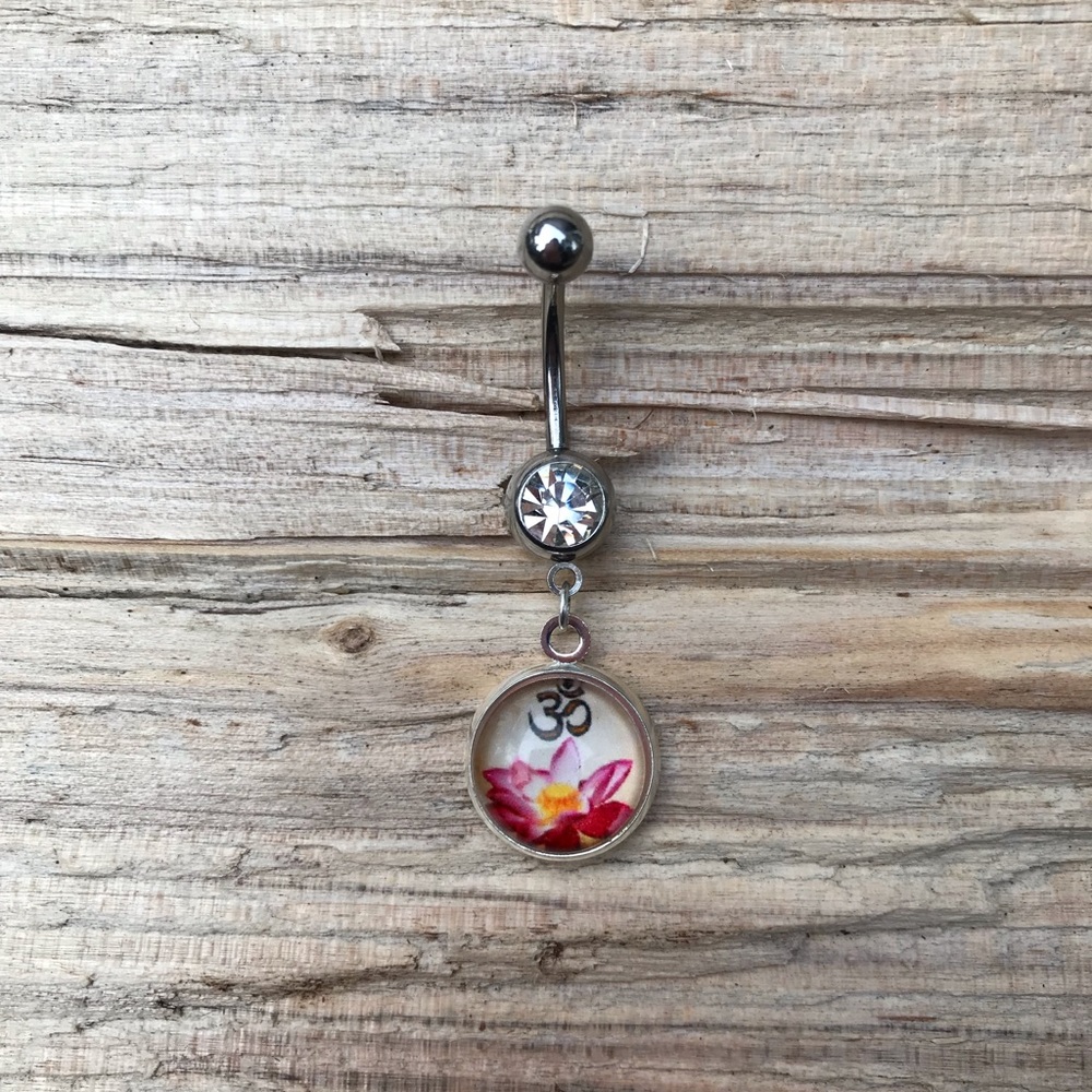Om Lotus Belly Button Ring